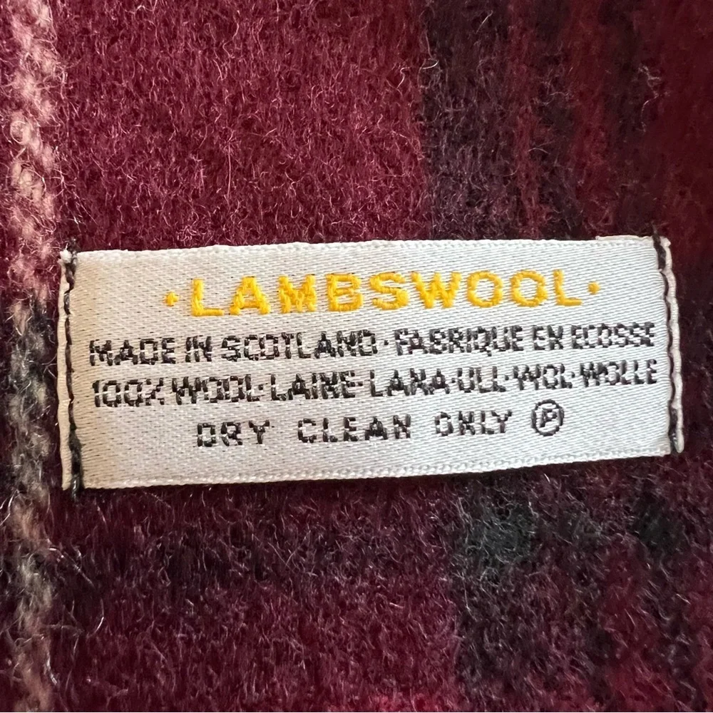 Vintage Lambswool Scarf 12”x54” – Made in Scotland – Red Tartan Plaid
